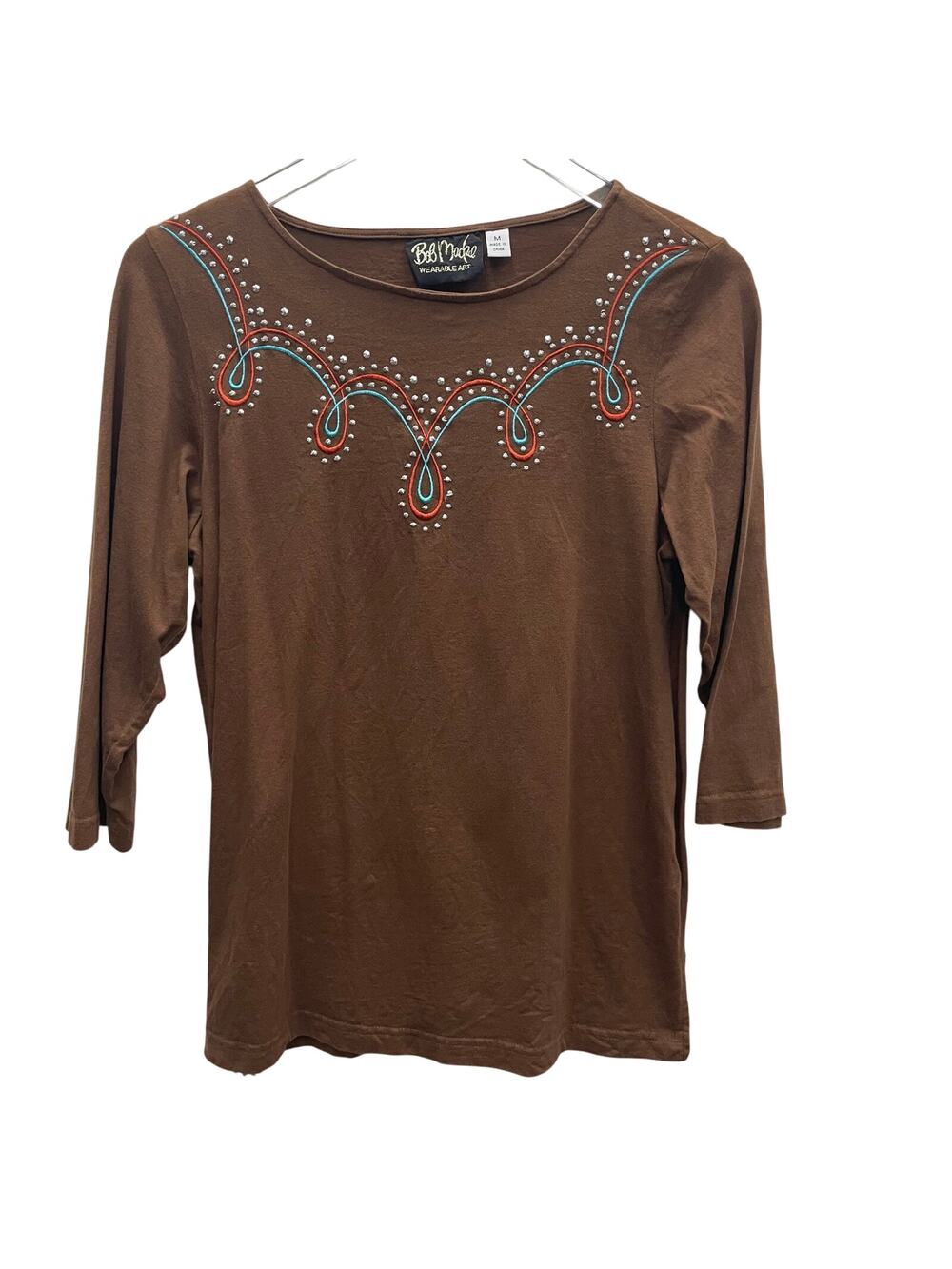 Bob Mackie Wearable Art Knit Pullover Embroidered Brads Size Medium